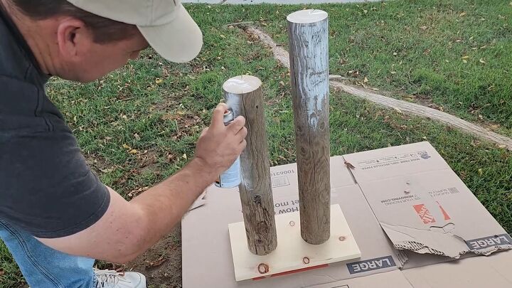 diy christmas lamp post, Spray painting the assembled structure
