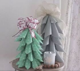 Mini Christmas trees made out of wrapping paper