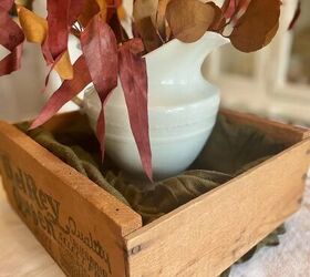 centro de mesa de accin de gracias con una caja de madera vintage