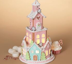 las mejores casitas de jengibre navideas diy, Castillo de caramelo de pan de jengibre rosa