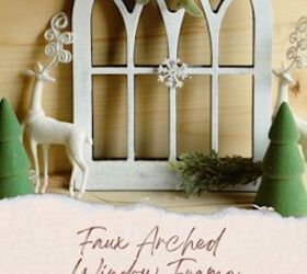 diseo invernal festivo con marco arqueado de dollar tree, Pinterest pin mostrando Faux Arco marco de la ventana