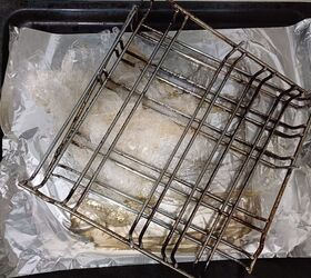 Oven racks after sitting in cling film with cleaner