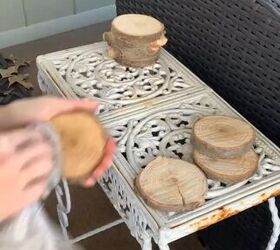 Sanding the wood slices
