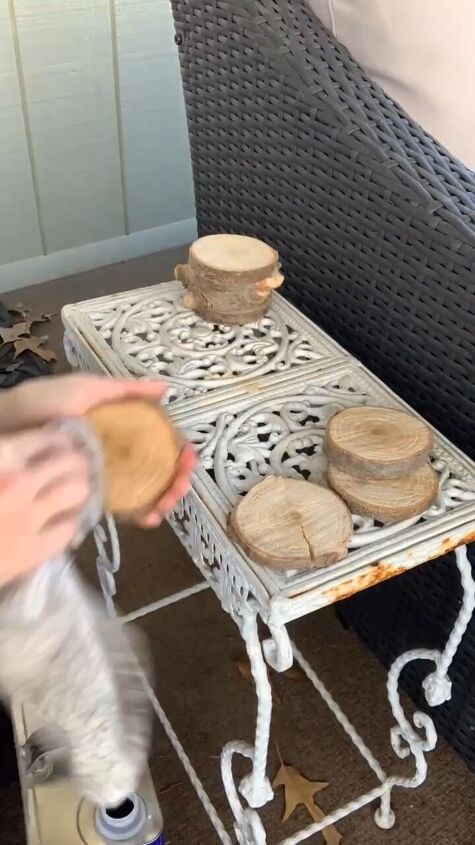 Sanding the wood slices