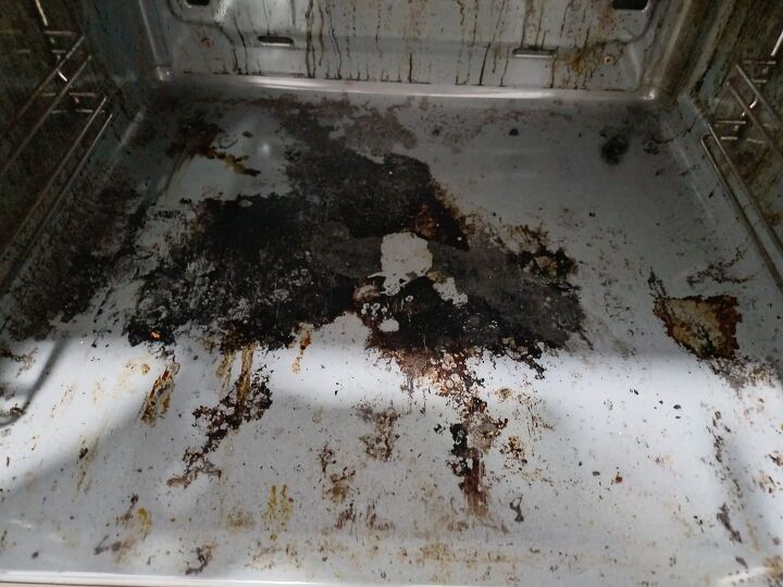 how to clean an oven, Baked on grease and grime at the bottom of an oven
