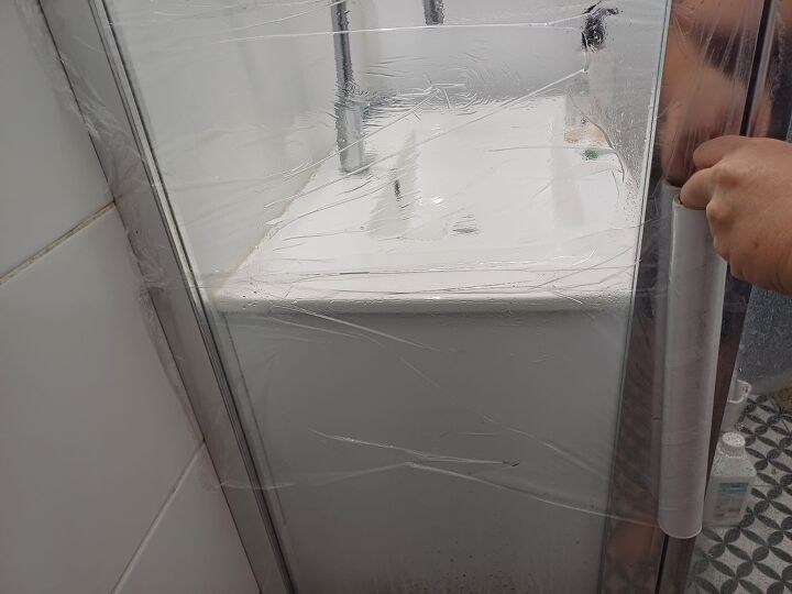 clean shower door, Cover the door in plastic wrap