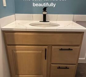 faux wood paint, Bathroom cabinet with faux wood paint