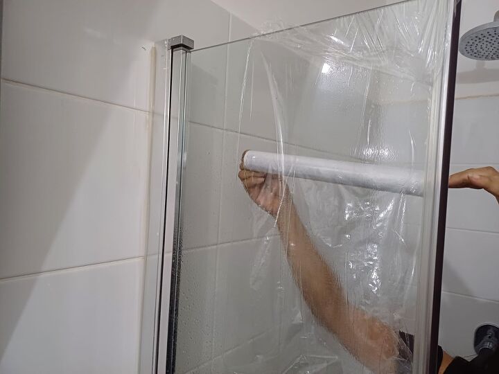 Cover doors in plastic wrap