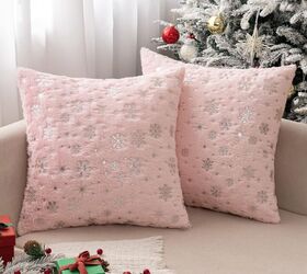 el mejor cojn navideo diy, Almohadas Copo de Nieve Rosa