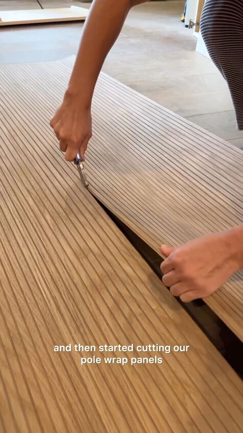 cabinet makeover, Cutting the pole wrap panels