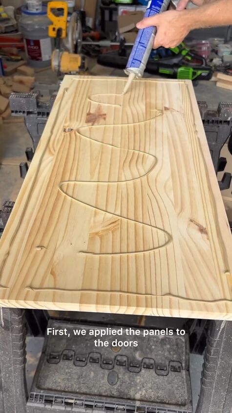 cabinet makeover, Applying wood glue to the panels