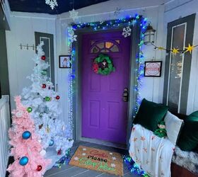 Front porch decorated for Christmas