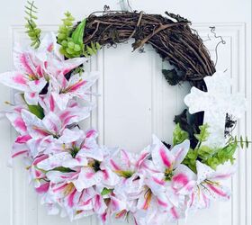 guirnalda rosa y blanca para la puerta, Si buscas ideas de bricolaje para coronas de flores echa un vistazo a esta corona rosa y blanca para puertas Si necesitas coronas primaverales decoraci n de Pascua o una corona que combine con tu rbol de Navidad rosa esta es la tuya