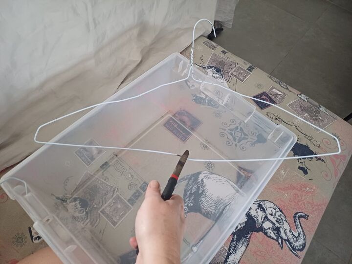 creative storage idea, Cut a wire coat hanger