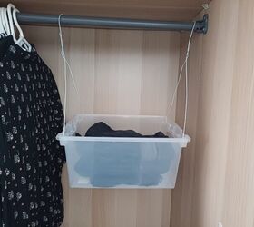 creative storage idea, DIY organization with wire hangers and plastic containers