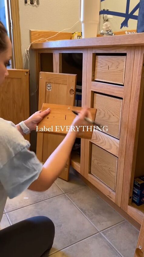 how to paint bathroom cabinets, Labeling cabinet pieces