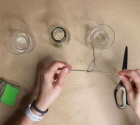 Tie twine around the neck of glass bottles