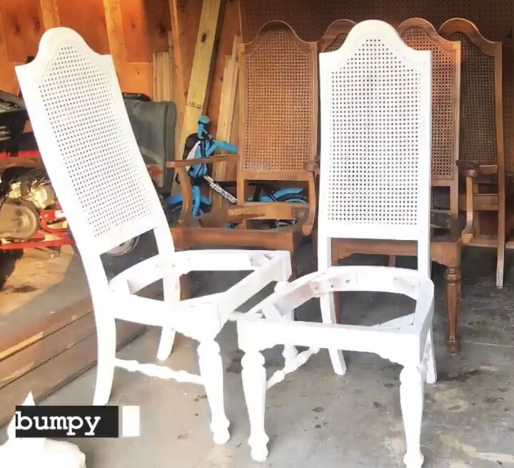 dining chair makeover, Cutting off the tops of the chairs