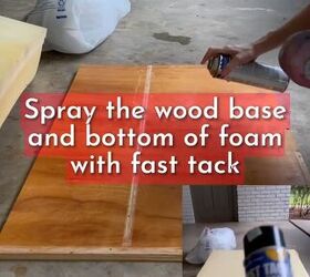 Spraying the wood base with fast tack adhesive