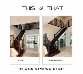 escalera makeover magic transformar su espacio en 3 sencillos pasos, Escalera con barandilla reci n te ida muestra de una transformaci n de bricolaje para una impresionante mejora del hogar