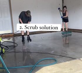 epoxy chip garage floor, Scrubbing and cleaning the floor