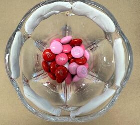 Pour M&M's into a glass dish for this fun and flirty Valentine's Day idea