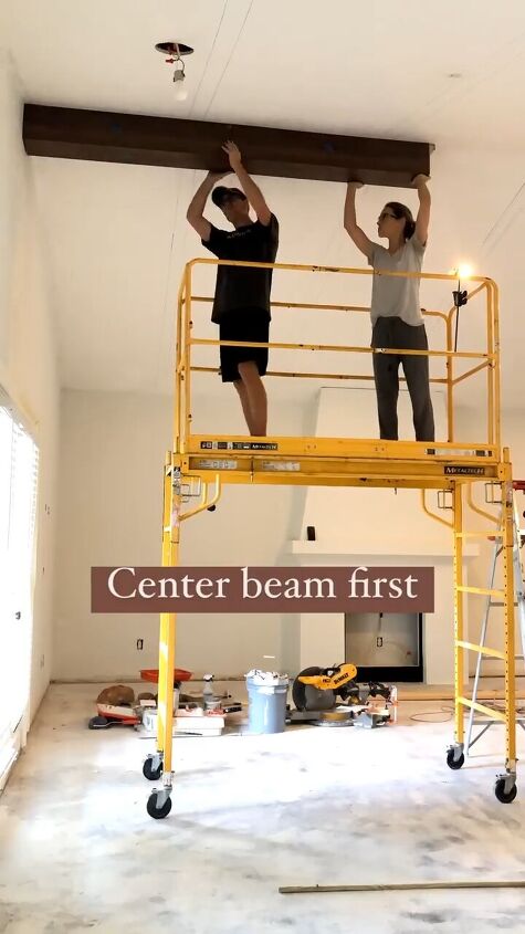 wood beam ceiling, Installing the center beam