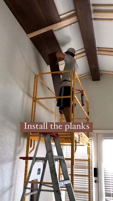 wood beam ceiling, Installing the planks
