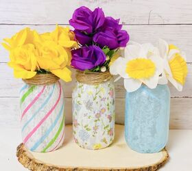 jarrn mason jar con papel de seda, Florero de mason jar con papel de seda