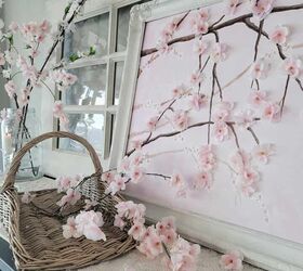 corona de flores de cerezo para la primavera o el verano, Cuadro de cerezos en flor con una carretilla de jard n llena de ramas de cerezo en flor