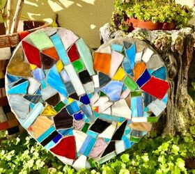 corazn de mosaico de jardn con recortes de vidrio, Mosaico art stico de jard n