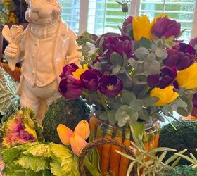 arreglo floral de pascua con tulipanes y zanahorias, Arreglo floral de Pascua con Tulipanes y Zanahorias