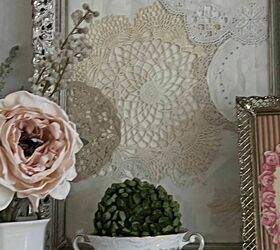 obra de arte enmarcada doily diy, manta vintage de San Valent n