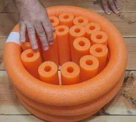 Fitting cut pool noodles inside the rings