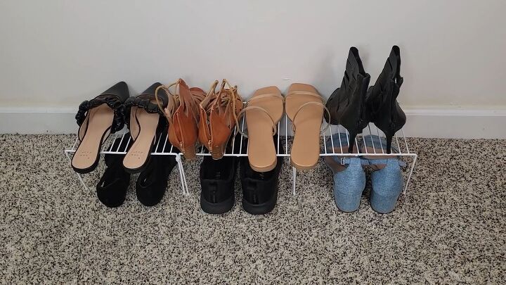 Homemade shoe storage solution with Dollar Tree items