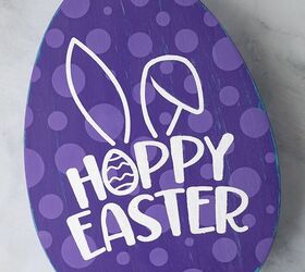cartel de huevos de madera con plantilla hoppy easter, Huevo de Pascua con plantilla de madera