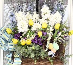 diy cesta de primavera para la puerta de entrada con flores secas, White Lilac Farmhouse