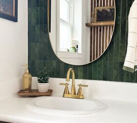 actualice su granito sucio con un kit sper fcil, Precioso lavabo con salpicadero de azulejos verdes