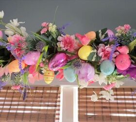 Colorful garland with faux flowers and Easter eggs