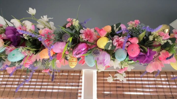Colorful garland with faux flowers and Easter eggs