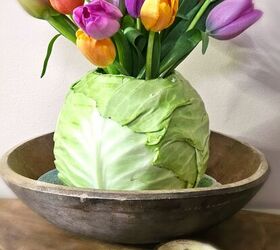 haz un jarrn con repollo para un arreglo floral ahora, tulipanes