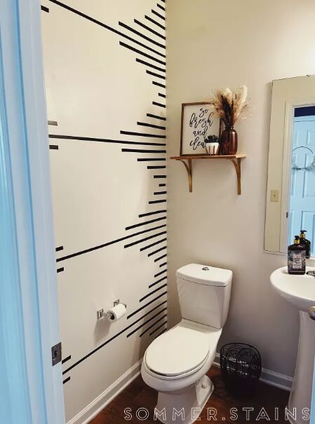 Bathroom accent wall with black washi tape