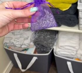 Adding organza baggies with dried flowers to a closet