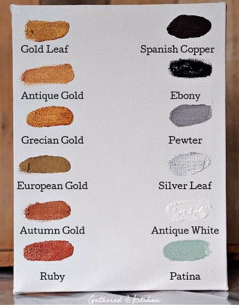 Rub 'n Buff color chart with swatches by Gathered In The Kitchen