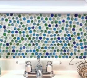 11 glass gem crafts diy decor ideas for your home, Glass gem backsplash by Alicia W