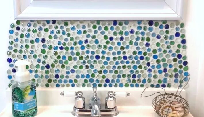 11 glass gem crafts diy decor ideas for your home, Glass gem backsplash by Alicia W