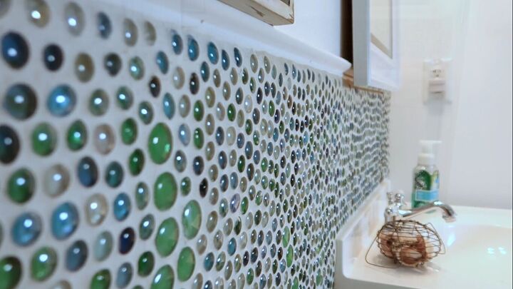 11 glass gem crafts diy decor ideas for your home, Glass gem mosaic accent wall by Alicia W