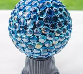 11 glass gem crafts diy decor ideas for your home, Glass gem garden gazing ball by Time With Thea