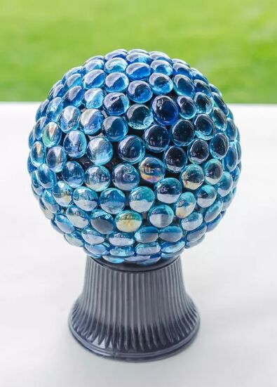 11 glass gem crafts diy decor ideas for your home, Glass gem garden gazing ball by Time With Thea