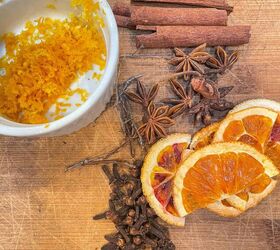 cmo hacer bolsitas de cera perfumadas con aceites esenciales, Rodajas de naranja secas ralladura de naranja clavo canela en rama y estrella de an s